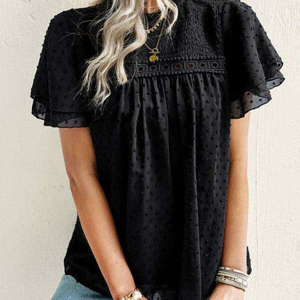 Elegant Jacquard Short Sleeve Blouse - Stylish Women's Office Attire