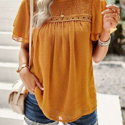 Elegant Jacquard Short Sleeve Blouse - Stylish Women's Office Attire