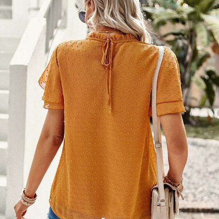 Elegant Jacquard Short Sleeve Blouse - Stylish Women's Office Attire