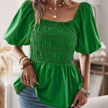 Chic Women's Square Neck Top with Waist Detail - Stylish Spring and Summer Essential