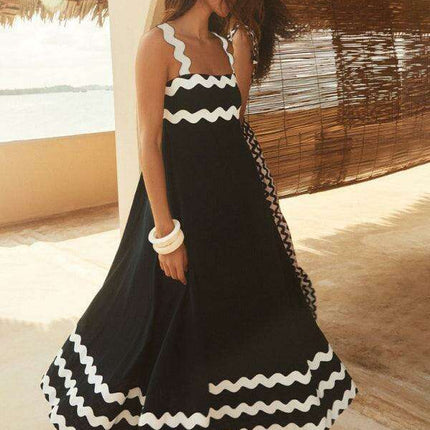 Wavy Hem Strappy Bohemian Printed Maxi Dress