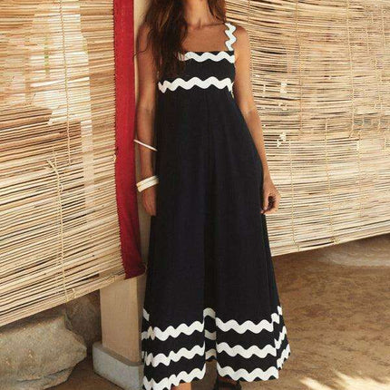 Wavy Hem Strappy Bohemian Printed Maxi Dress