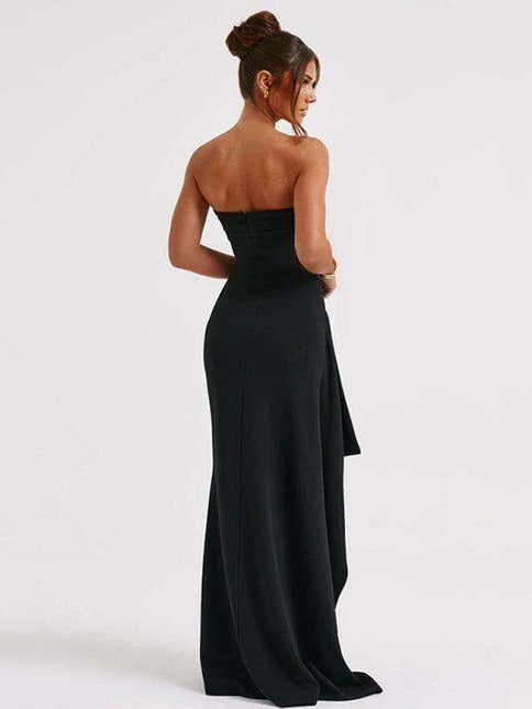 Sophisticated Off-Shoulder High Slit Dress with Elegant Drop Sleeves