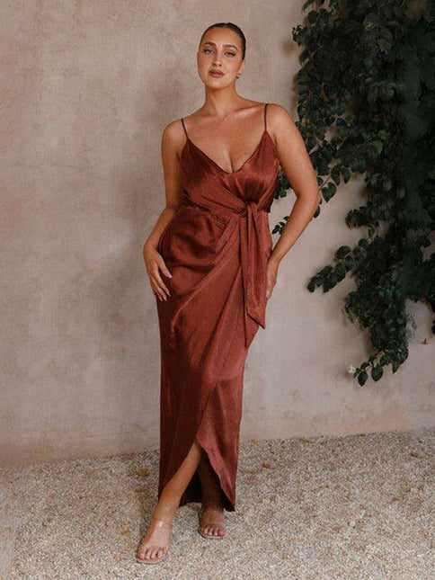 Elegant Knotted Satin Suspender Dress for Women