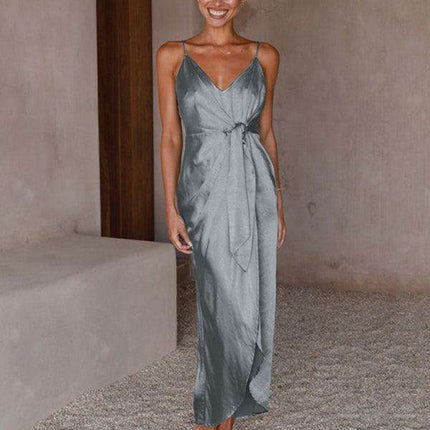 Elegant Knotted Satin Suspender Dress for Women