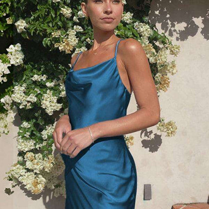 Elegant V-Neck Suspender Dress for Women with Stylish Shoulder Sleeves