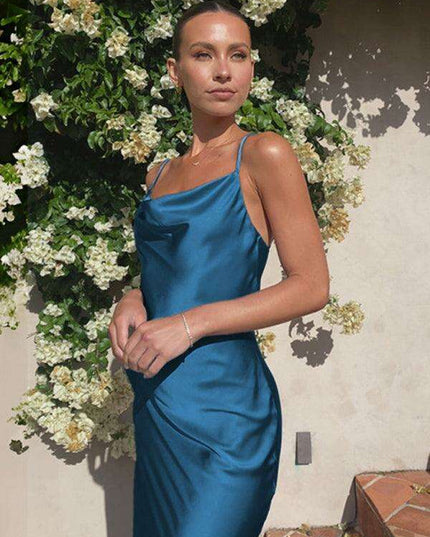 Elegant V-Neck Suspender Dress for Women with Stylish Shoulder Sleeves