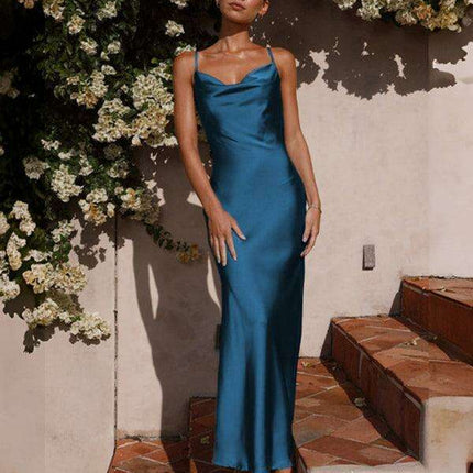 Elegant V-Neck Suspender Dress for Women with Stylish Shoulder Sleeves