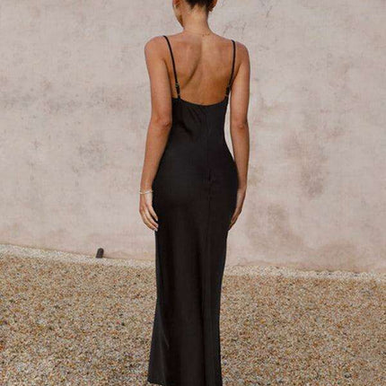 Elegant V-Neck Suspender Dress for Women with Stylish Shoulder Sleeves