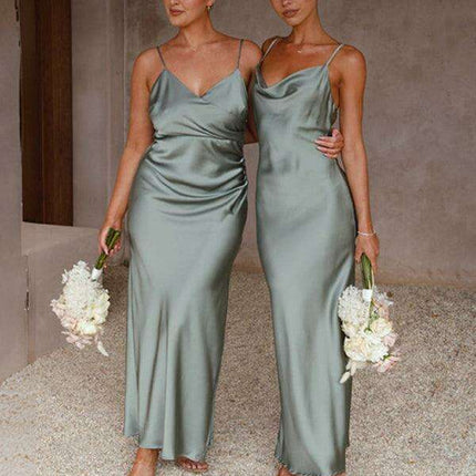 Elegant V-Neck Suspender Dress for Women with Stylish Shoulder Sleeves