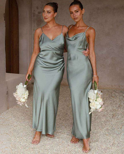 Elegant V-Neck Suspender Dress for Women with Stylish Shoulder Sleeves