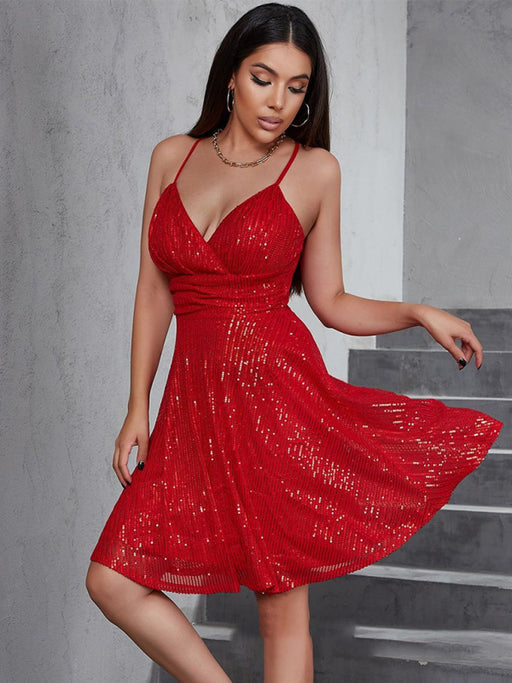 Sparkling Sequin Pleated Cocktail Dress for Glamorous Parties