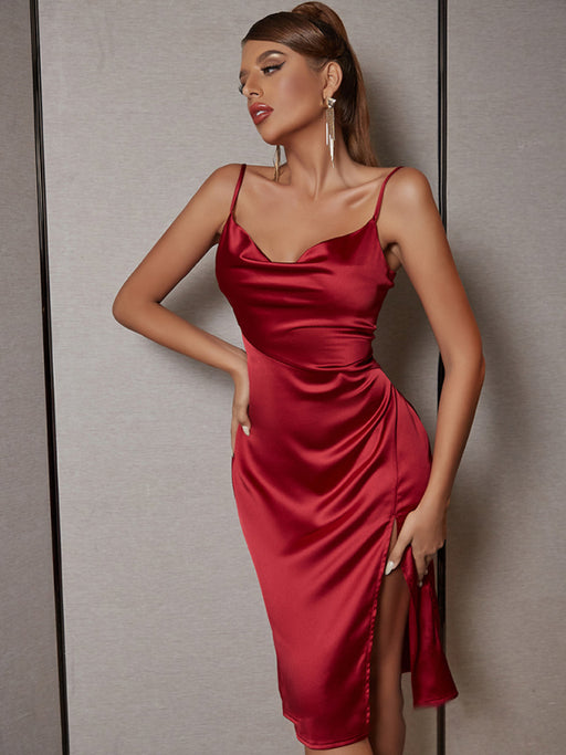 Elegant Satin Strapless Dress with Ruffled Collar: Elevate Your Style for Special Events