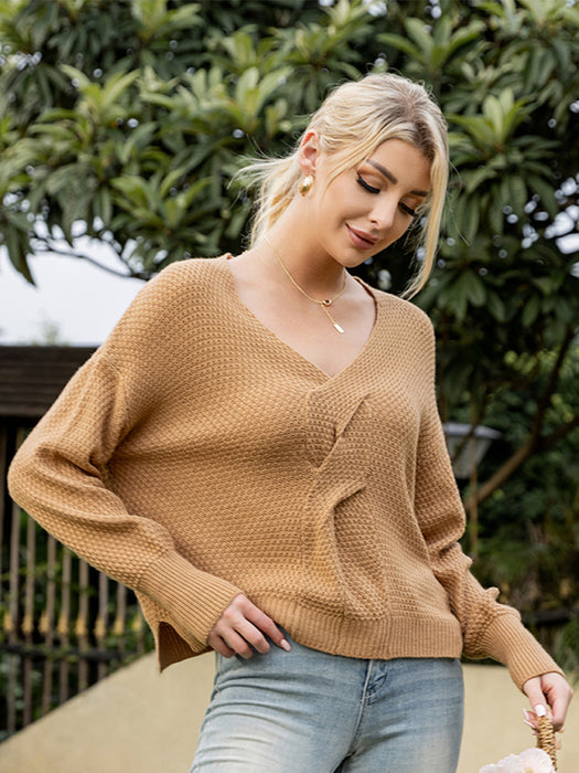 Essential Women's Relaxed Fit Knit Sweater with Drop Sleeves - Versatile Casual Staple