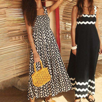 Suspender Print Maxi Dress for Effortless Spring and Summer Style