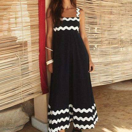 Suspender Print Maxi Dress for Effortless Spring and Summer Style