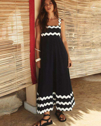 Suspender Print Maxi Dress for Effortless Spring and Summer Style
