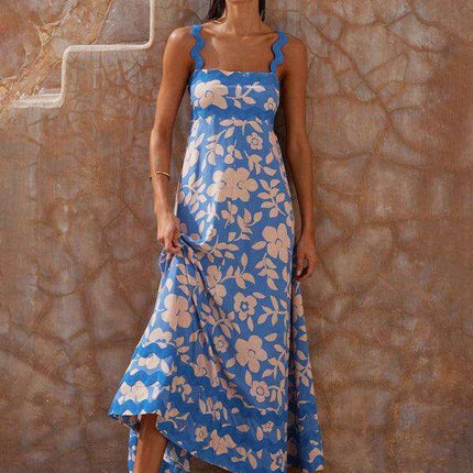 Suspender Print Maxi Dress for Effortless Spring and Summer Style
