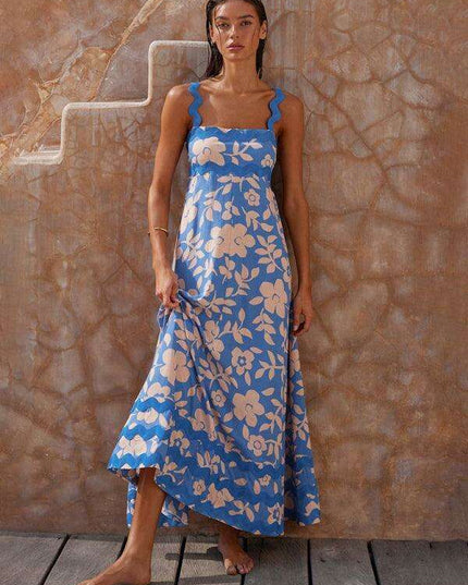 Suspender Print Maxi Dress for Effortless Spring and Summer Style