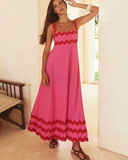 Suspender Print Maxi Dress for Effortless Spring and Summer Style