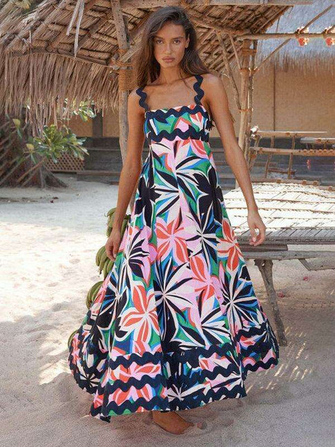 Suspender Print Maxi Dress for Effortless Spring and Summer Style