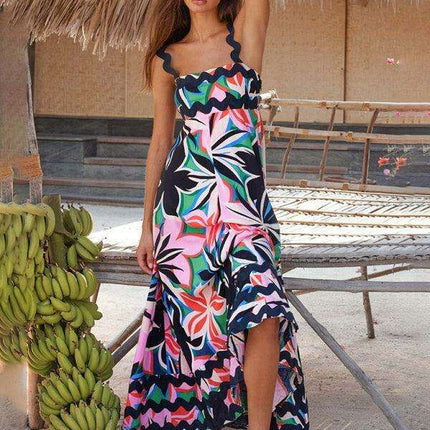 Suspender Print Maxi Dress for Effortless Spring and Summer Style