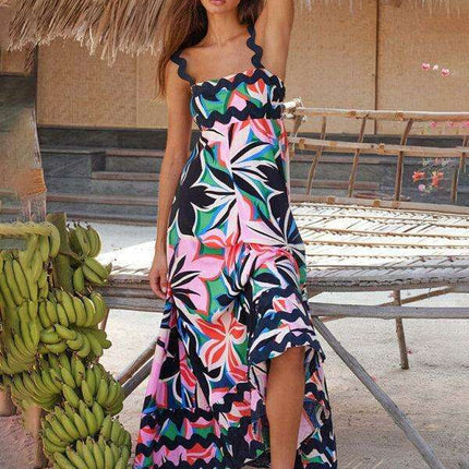 Suspender Print Maxi Dress for Effortless Spring and Summer Style