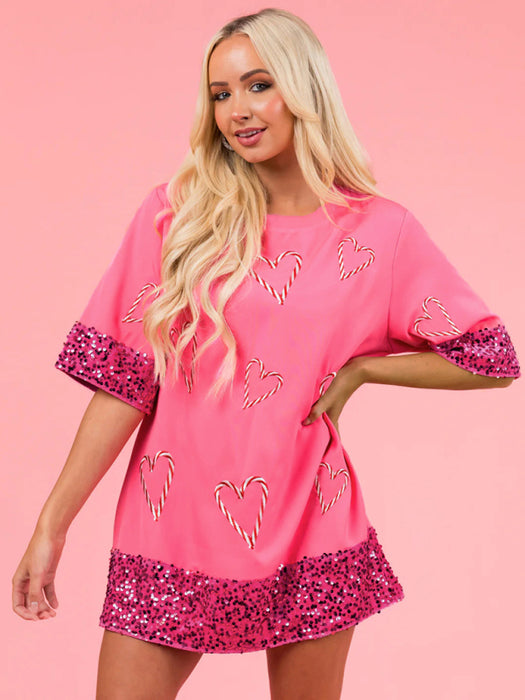 Valentine's Day Glittery Long Tee for Women