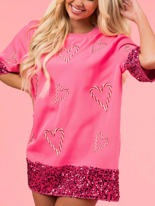 Valentine's Day Glittery Long Tee for Women