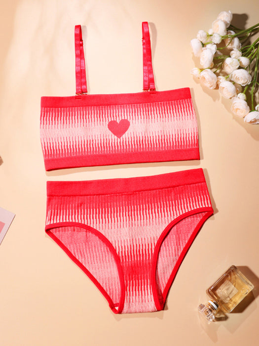 Passionate Red Heart Print One-Shoulder Lingerie Set - Enchanting Valentine's Day Edition