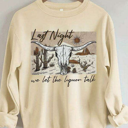 Deer Head Graphic Women's Comfy Round Neck Sweatshirt - Fashionable Casual Jumper