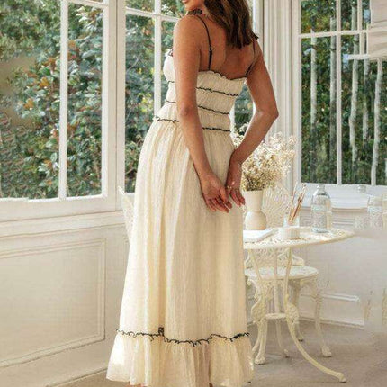 Elegant Lace-Trimmed High-Waisted Flare Dress for Women