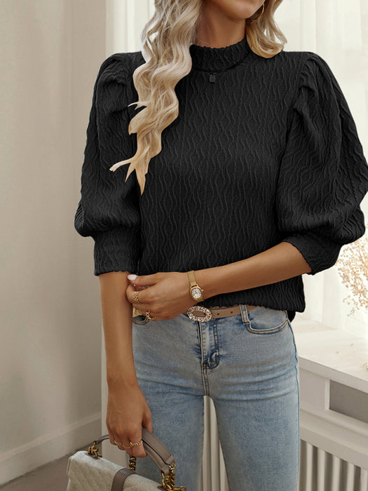 Elegant Solid Color Puff Sleeve Top for Fashionable Ladies