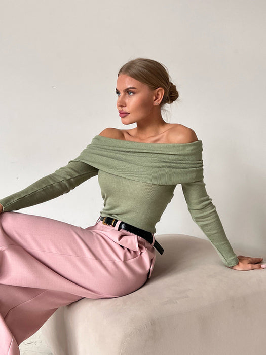 Graceful Neckline Slim Fit Long-Sleeve Knit Sweater