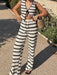 Women's new retro casual V-neck strappy striped top + striped pants knitted suit