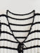 Women's new retro casual V-neck strappy striped top + striped pants knitted suit