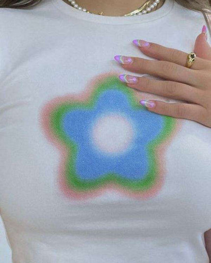 Retro-Inspired Women's Relaxed Fit T-Shirt with Unique Sleeve Design and Letter Print