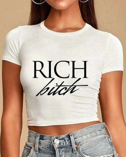 Retro-Inspired Women's Relaxed Fit T-Shirt with Unique Sleeve Design and Letter Print