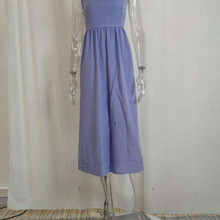 Boho Chic Pleated Suspenders Dress with U-Neck and Dropped Sleeves