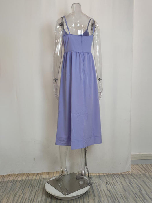 Bohemian Flare Women's Suspender Dress with U-Neckline and Pleated Waist