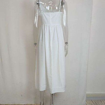 Boho Chic Pleated Suspenders Dress with U-Neck and Dropped Sleeves