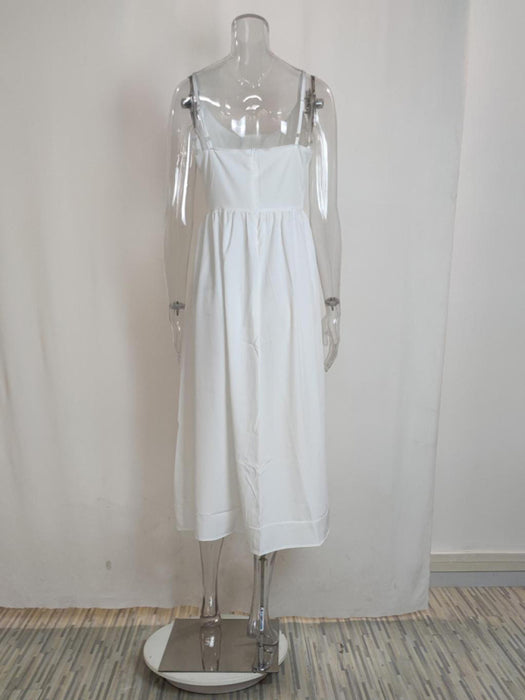 Bohemian Flare Women's Suspender Dress with U-Neckline and Pleated Waist