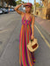 Vibrant Rainbow Striped Boho V-Neck Summer Dress with Chic Details for Women