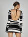 Bohemian Striped Knit Dress with Open Back and Bell Sleeves for Women