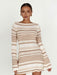 Boho Chic Striped Knit Dress with Open Back and Bell Sleeves for Women
