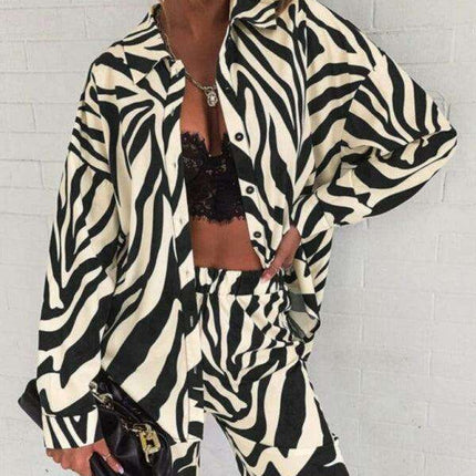 Elegant Off-Shoulder Printed Two-Piece Women's Outfit - Trendy Apparel