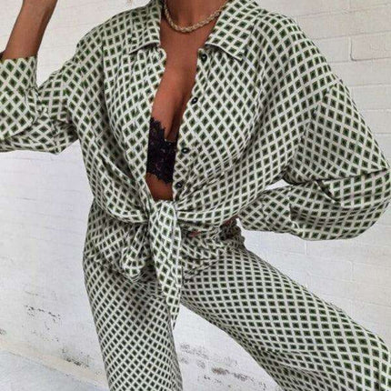 Elegant Off-Shoulder Printed Two-Piece Women's Outfit - Trendy Apparel