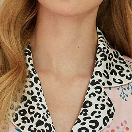 Sophisticated Floral Pattern Women's Polyester Suit Set with Long-Sleeve Blouse and Trousers