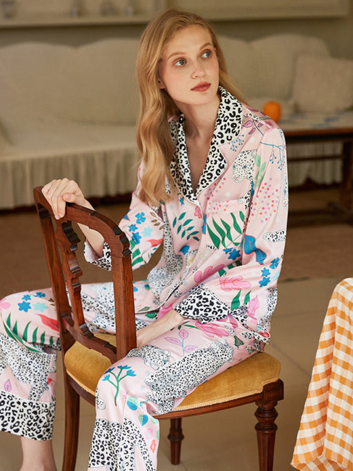 Women's printed long-sleeved shirt and trousers 2-piece suit