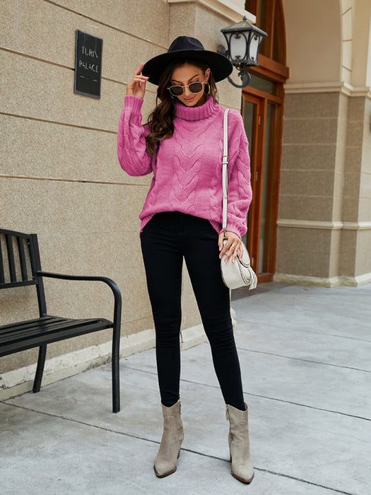 Chic Turtleneck Sweater with Twist Bell Sleeves - Women's Fashion Essential